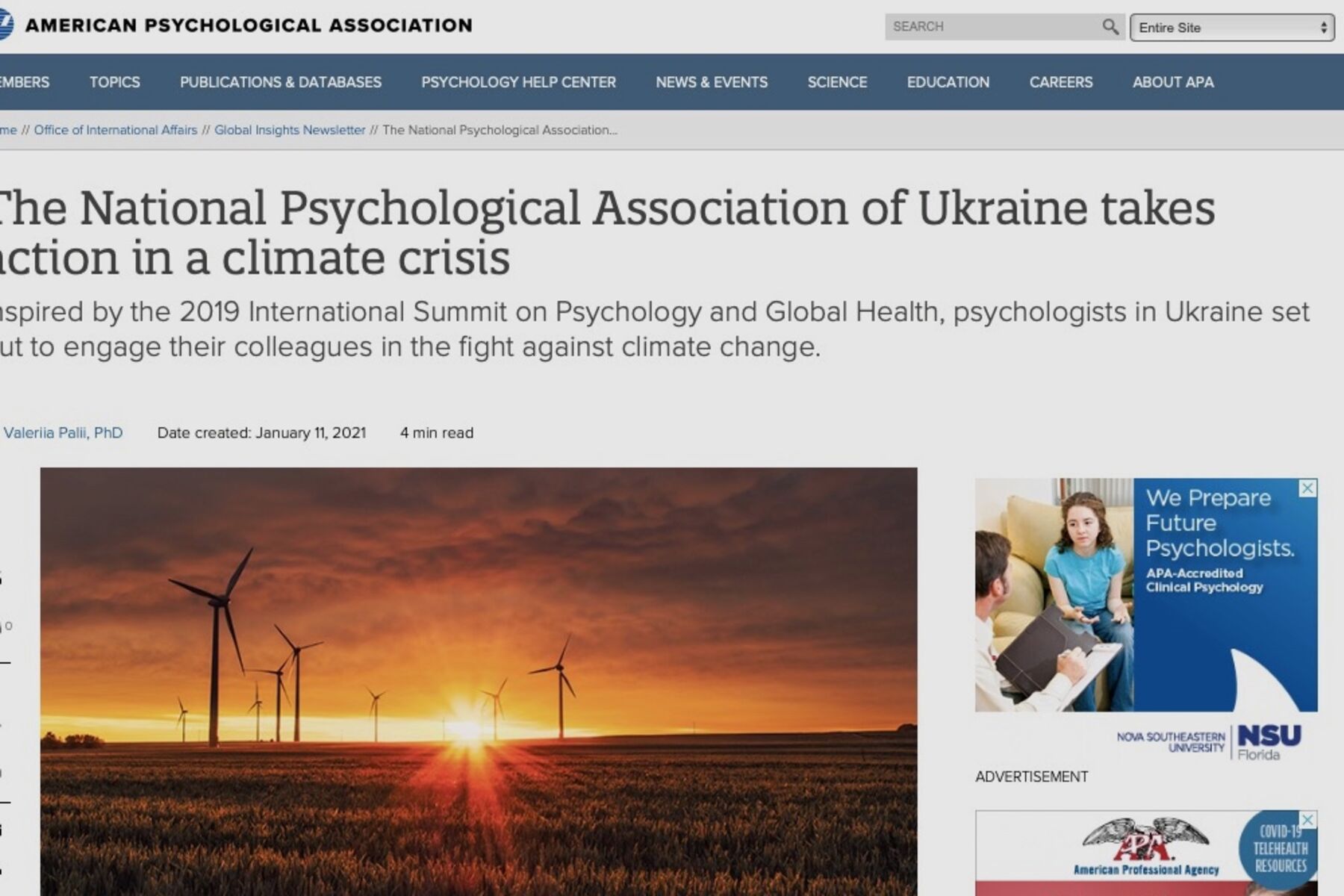 Стаття про діяльність НПА в журналі Американської психологічної асоціації