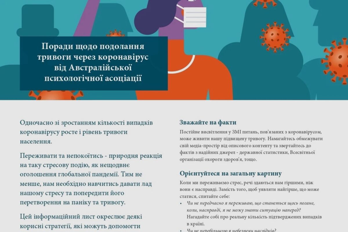 Поради щодо подолання тривоги через коронавірус від Австралійської психологічної асоціації